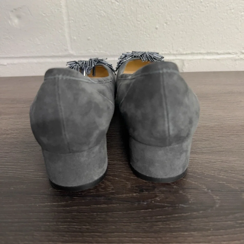 Sesto Meucci Gray Suede Beaded Pumps Women's Size 9M Italy Low Block Heel‎ Shoes